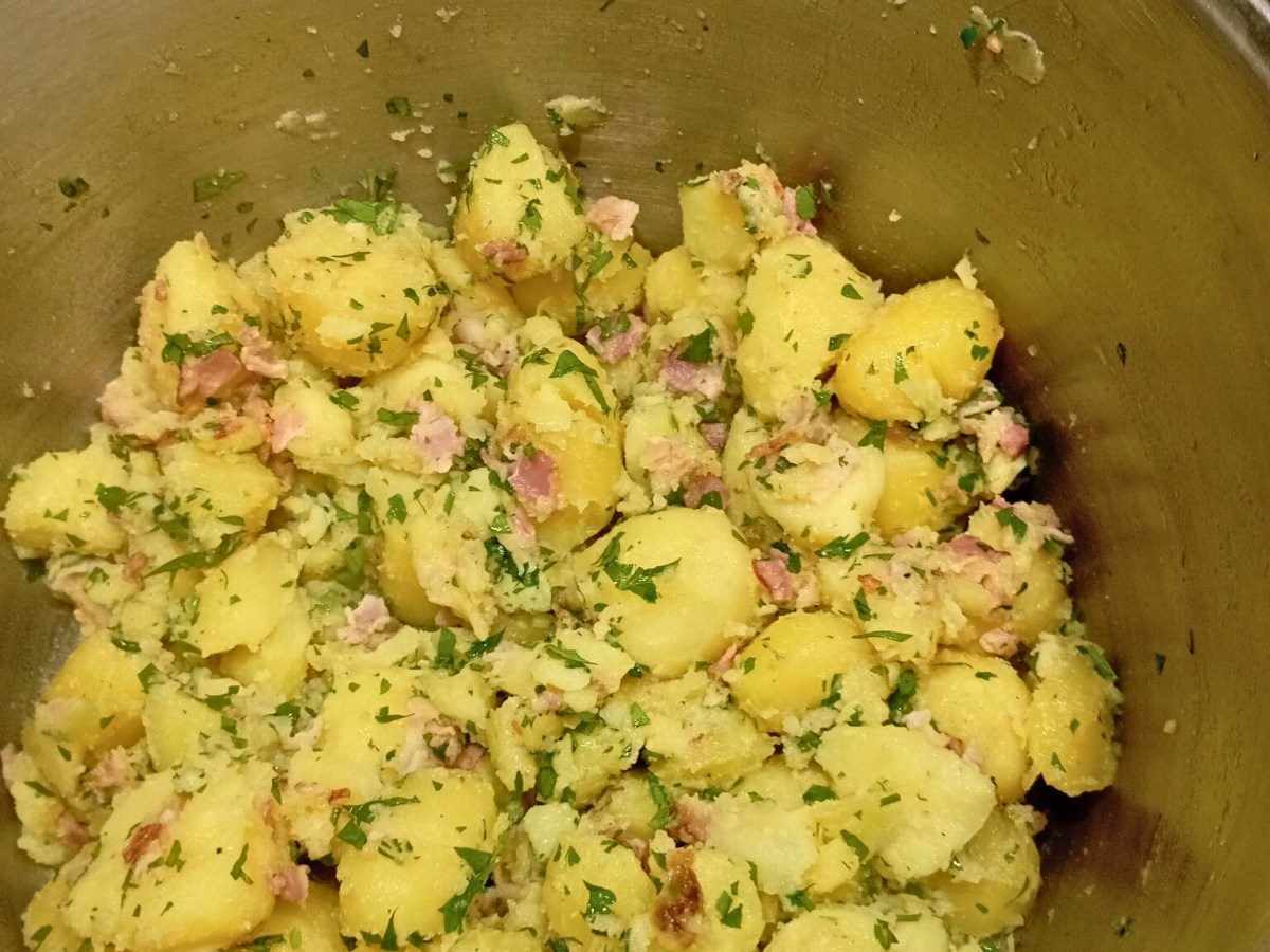 Oma Marion’s German-Style Warm Potato Salad with Bacon